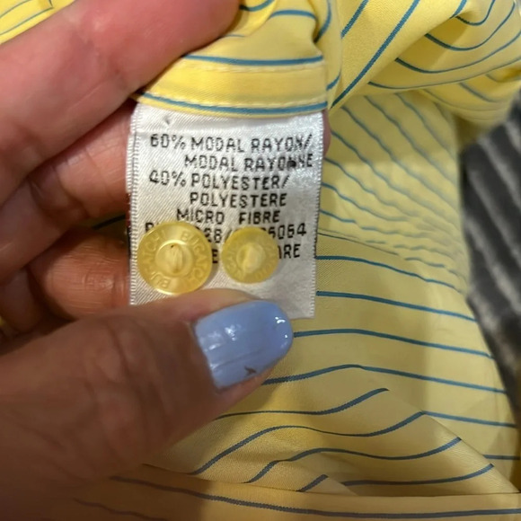 Bugatchi Uomo XL Yellow and Blue Striped long sleeve shirt. - Picture 8 of 9